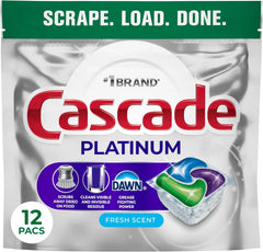 Cascade Platinum Dishwasher Pods, Dishwasher Detergent, Dish Detergent Soap, Fresh, 12 count