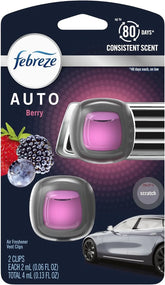 Febreze Vent Clip Car Air Freshener, Odor Eliminator, Berry Scent, 2 CLIPS