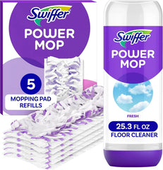 Swiffer Power Mop Refill Pack, Floor Cleaner for Mopping Tile, Vinyl, Laminate, Wood in Home, Bathroom, Kitchen, All Purpose Multi-Surface Cleaning, 5 Pads + 1 Lavender Solution, Pack of 4