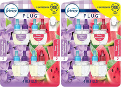 Febreze Odor-Fighting Fade Defy PLUG Air Freshener, Southern Lilac Mornings, Sweet Watermelon Vine, (2 of Each), .79 fl. oz. Oil Refill, 4 Count (Pack of 2)