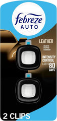 Febreze AUTO Air Freshener, Odor-Fighting Automotive Vent Clip, Scented Car Accessories, Long Lasting for Strong Odors, Leather, 2 Count