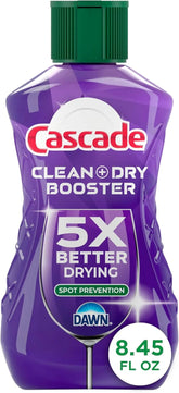 Cascade Rinse Aid Clean & Dry Booster Dishwasher Rinse Aid Liquid for Spotless, Streak-Free Dishes, Works with Dishwasher Detergent, Dishwasher Gel, Pods, or Tablets, Powerful Dry Booster, 16 oz