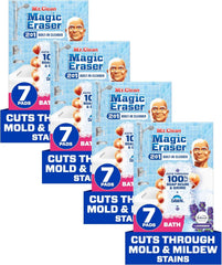 Mr. Clean Magic Eraser Sponge, Bathroom, Shower & Tub Cleaner, Soap Scum Remover, Bathroom Cleaning Supplies, Dawn Cleaning Power with Febreze Lavender Scent, 2 in 1 Bath, 7ct (Pack of 4)