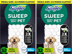 Sweep + Mop, Dry Pads Refill, Floor Cleaner for Dirt, Dust, Hair, Cleaning Cloths for Mopping Home, Bathroom, Kitchen, All Purpose Multi-Surface Floor Wipes, Heavy Duty, Pet, 32 Count (Pack of 2)
