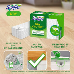 Swiffer Sweep + Mop, Dry Pads Refill, Floor Cleaner for Dirt, Dust, Hair, Cleaning Cloths for Mopping Home, Bathroom, Kitchen, Dust Mop, Floor Duster, Unscented, 52ct