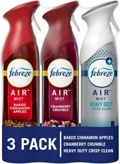 Febreze Air Mist Air Freshener Spray, Odor-Fighting Room Spray for Home, Bathroom, & Kitchen, Holiday Scents, Baked Cinnamon Apples & Cranberry Crumble & Heavy Duty Scents, 8.8oz, 3ct (1 of each)