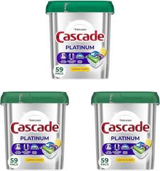 Cascade Platinum Dishwasher Pods, Dishwasher Detergent, Dish Detergent Soap, Lemon, 59 Count (Pack of 3)