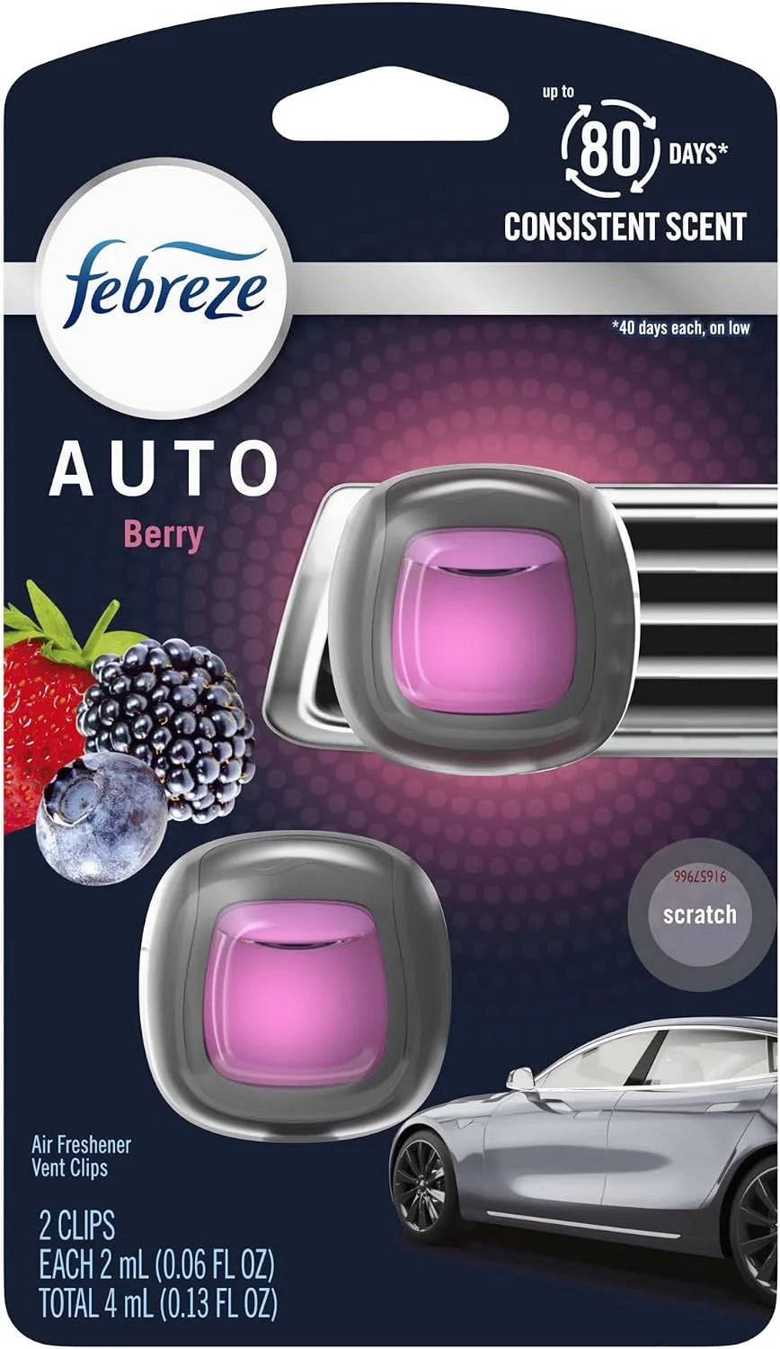 Febreze Vent Clip Car Air Freshener, Odor Eliminator, Berry Scent, 2 CLIPS