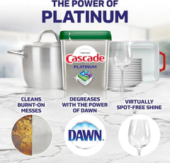 Cascade Platinum Dishwasher Pods, Dishwasher Detergent, Actionpacs, Fresh, 62 Count