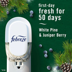 Febreze Plug in Air Freshener, Odor-Fighting Scented Oil Refill, for Home, Bathroom, & Kitchen, Long Lasting, Limited Edition Holiday Winter Pine and Juniper Berry Scent, 0.87oz Refills, 4 Count