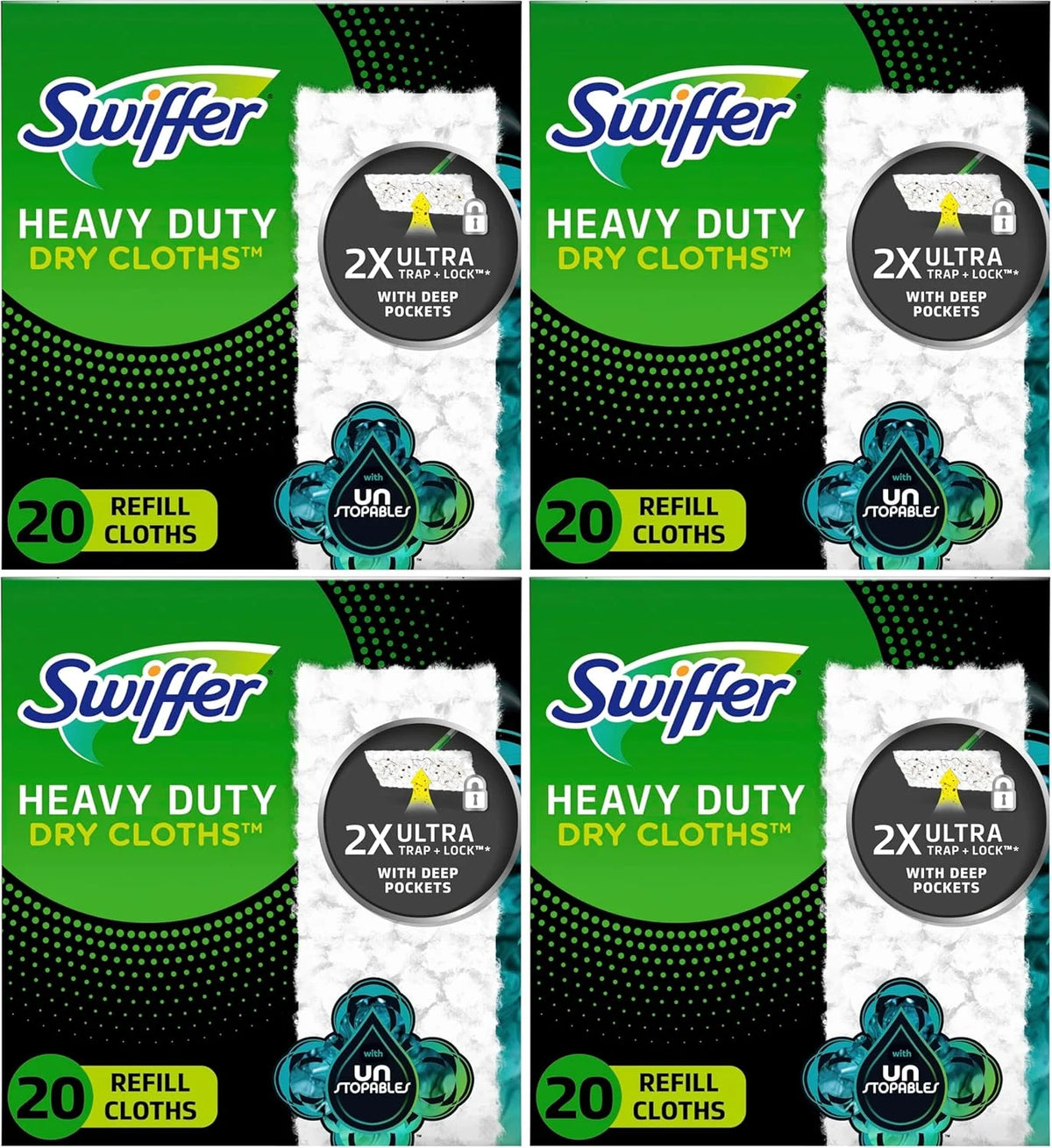 Swiffer Sweeper Heavy Duty Dry Multi-Surface Cloth Refills for Floor Sweeping and Cleaning,Unstopables Fresh Scent,20 Count (Pack of 4)