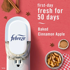 Febreze Plug-In Air Freshener, Odor-Fighting Scented Oil Refill for Home, Bathroom & Kitchen, Holiday Baked Cinnamon Apples Scent, 0.87 oz Refills, 4 Count