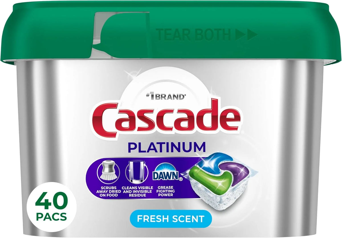 Cascade Platinum Dishwasher Pods, Dishwasher Detergent, Dish Detergent Soap, Fresh, 40 Count