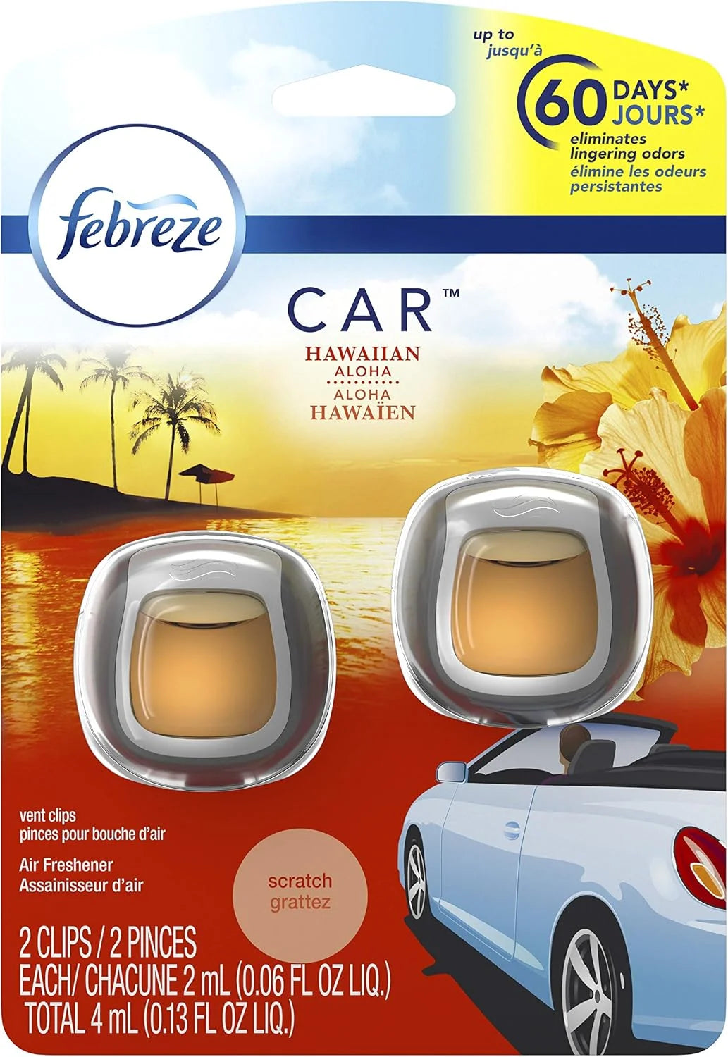 Febreze Car Air Fresheners, Hawaiian Aloha, Odor Fighter for Strong Odors Car Vent Clips (16 Count)