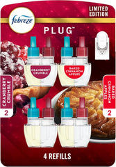 Febreze Odor-Fighting Fade Defy PLUG Air Freshener Baked Cinnamon Apple, Cranberry Crumble, .87 fl. oz. Oil Refill, 2 of Each