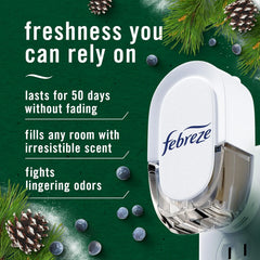 Febreze Plug in Air Freshener, Odor-Fighting Scented Oil Refill, for Home, Bathroom, & Kitchen, Long Lasting, Limited Edition Holiday Winter Pine and Juniper Berry Scent, 0.87oz Refills, 4 Count