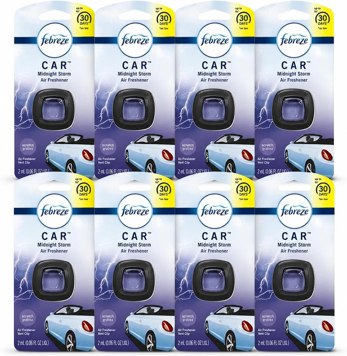 Febreze Car Vent Air Freshener, Midnight Storm, 0.06 Oz, Pack of 8