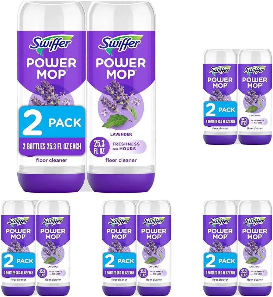 Swiffer Power Mop Refill Solution,Floor Cleaner for Mopping Tile,Vinyl,Laminate,Wood in Home,Bathroom,Kitchen, Multipurpose-Surface Solution for Floor Cleaning, Lavender Scent, 25.35 oz (Pack of 10)