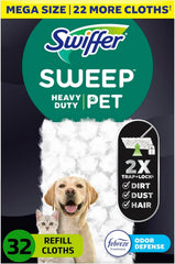 Sweep + Mop, Dry Pads Refill, Floor Cleaner for Dirt, Dust, Hair, Cleaning Cloths for Mopping Home, Bathroom, Kitchen, All Purpose Multi-Surface Floor Wipes, Heavy Duty, Pet, 32 Count