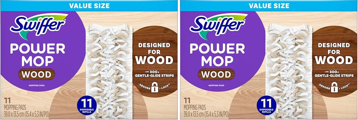 Swiffer PowerMop Wood Mopping Pad Refills for Floor Cleaning, 11 Count (Pack of 2)