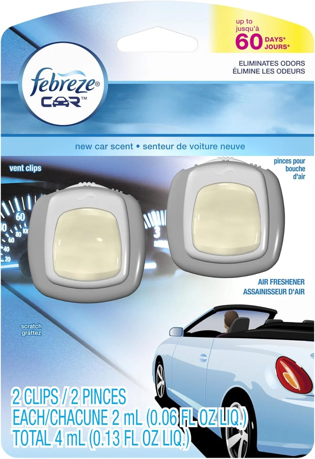 Febreze Air Freshener, Car Vent Clip Air Freshener, New Car Air Freshener, 2-Count (Pack of 8)