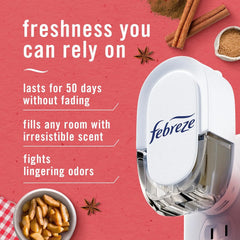 Febreze Plug-In Air Freshener, Odor-Fighting Scented Oil Refill for Home, Bathroom & Kitchen, Holiday Baked Cinnamon Apples Scent, 0.87 oz Refills, 4 Count