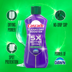 Cascade Rinse Aid Clean & Dry Booster Dishwasher Rinse Aid Liquid for Spotless, Streak-Free Dishes, Works with Dishwasher Detergent, Dishwasher Gel, Pods, or Tablets, Powerful Dry Booster, 16 oz